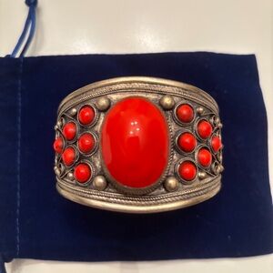 Bright coral color Artisanal Statement Cuff Bracelet